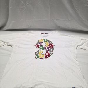 Men's White Graphic Tee with Multicolor Design